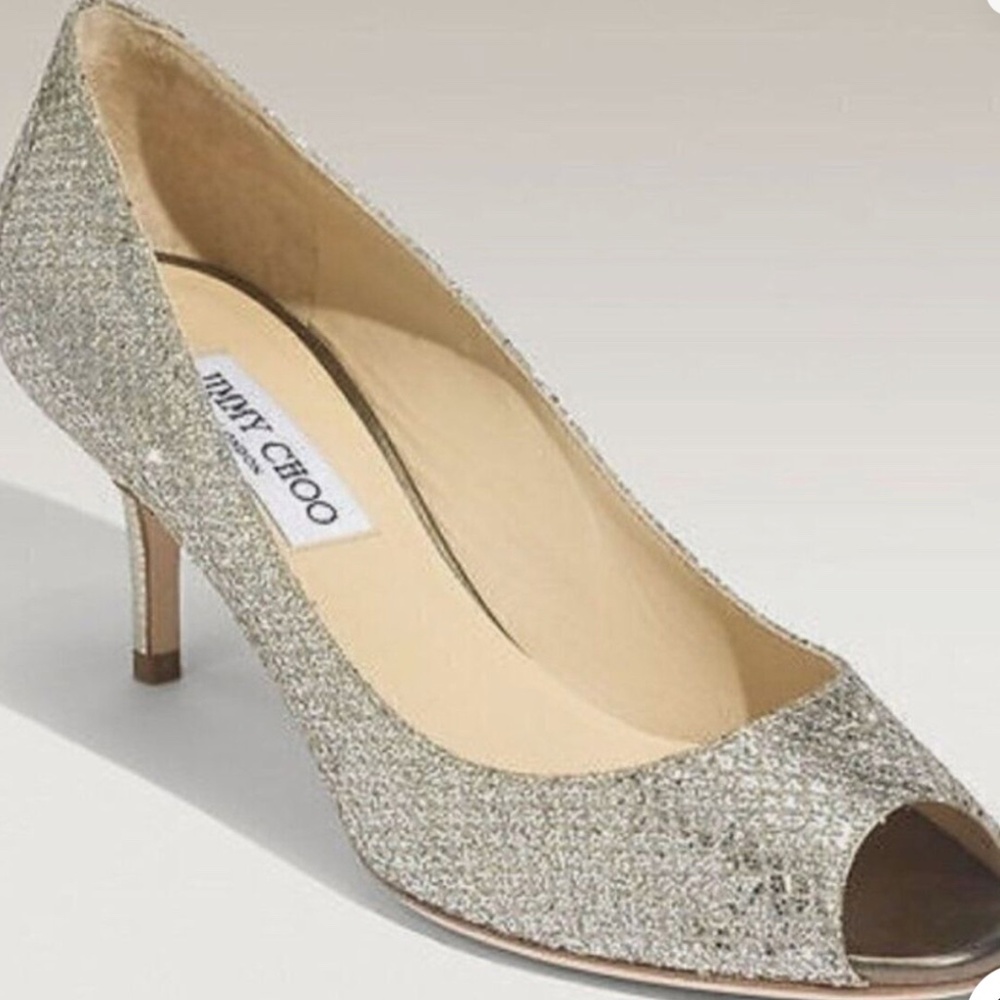 Authentic Jimmy Choo Silver Kitten Heels